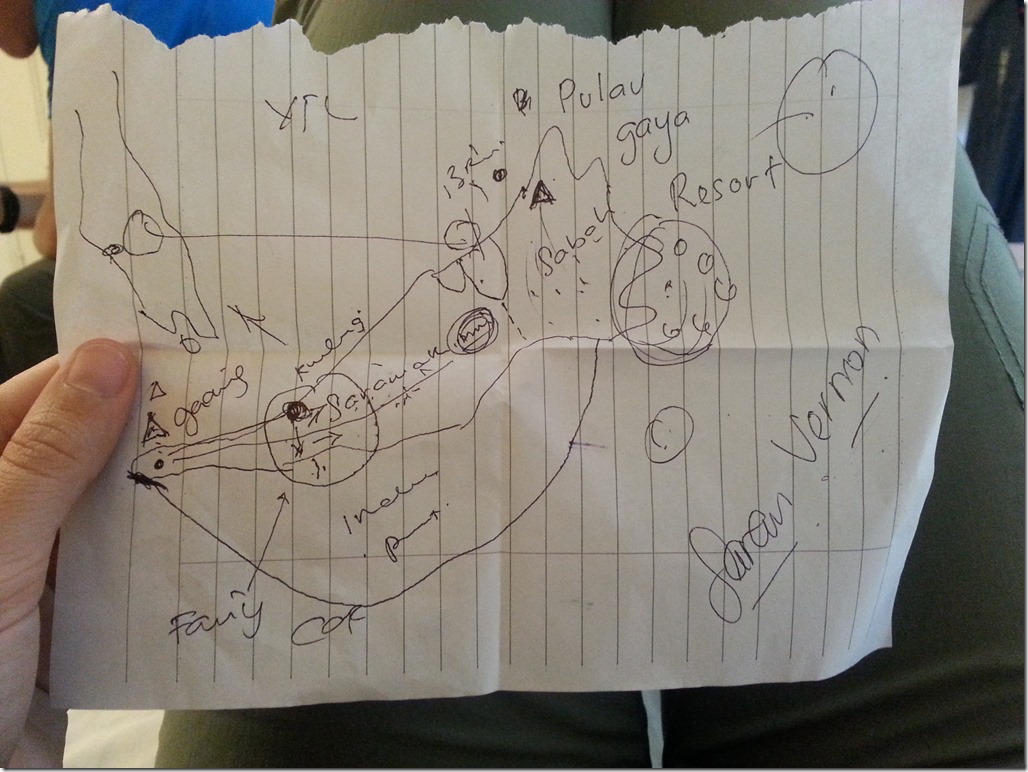 While eating lunch at The Barracks in Tanah Rata, our server drew us a map of Malaysian Borneo.