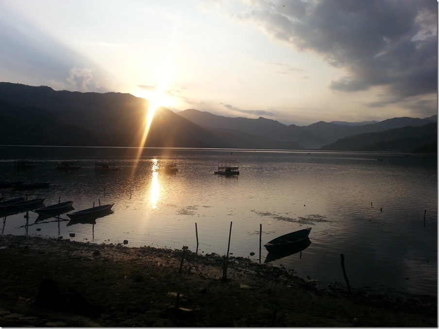 Phewa Lake at sunset from Pokhara.