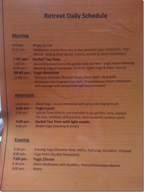 Purna Yoga Retreat Daily Schedule
