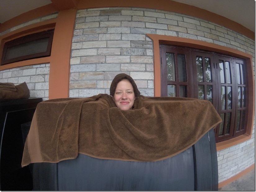 Danielle enjoying a steam bath at Purna Yoga Retreat.