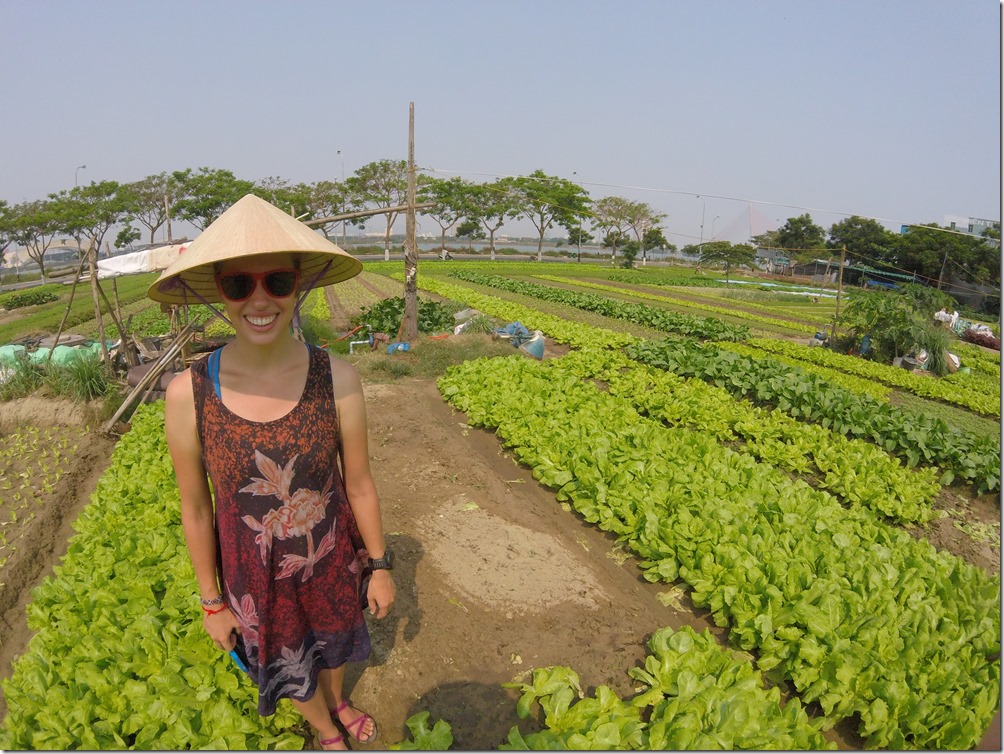 Part of the Danang cooking class entailed visiting a garden and 'helping' plant lettuce. It felt a little forced to us but we got to wear this sweet hat so yeah, it was awesome.