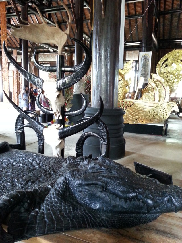 Crocodile skins and skulls.